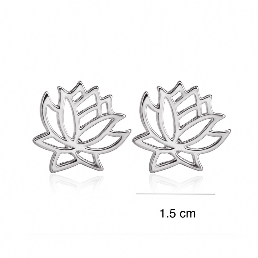 2/$20! Silver Blooming Lotus Flower Stud Earrings - Picture 5 of 7